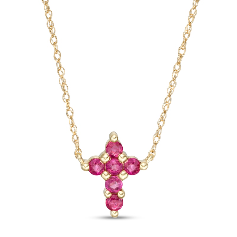 Main Image 1 of Ruby Mini Cross Necklace in 10K Gold