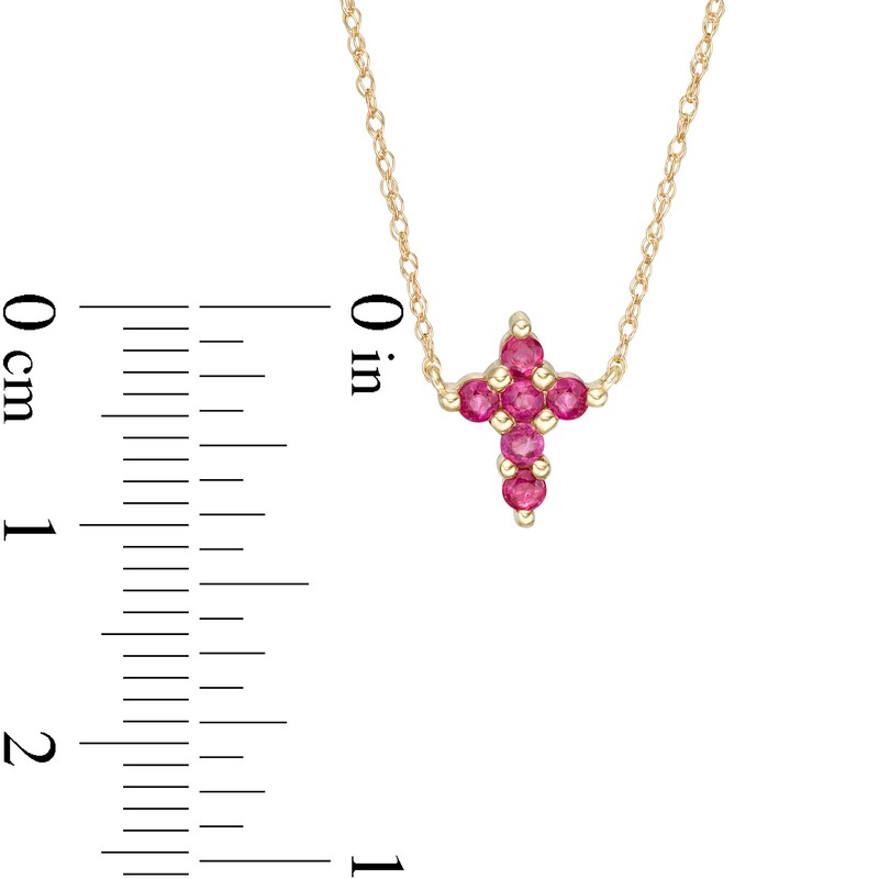 Main Image 2 of Ruby Mini Cross Necklace in 10K Gold