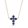 Thumbnail Image 1 of Blue Sapphire Mini Cross Necklace in 10K Gold