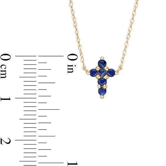 Blue Sapphire Mini Cross Necklace in 10K Gold