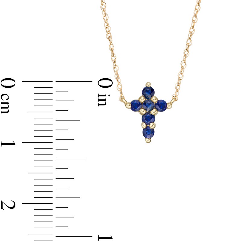 Main Image 2 of Blue Sapphire Mini Cross Necklace in 10K Gold