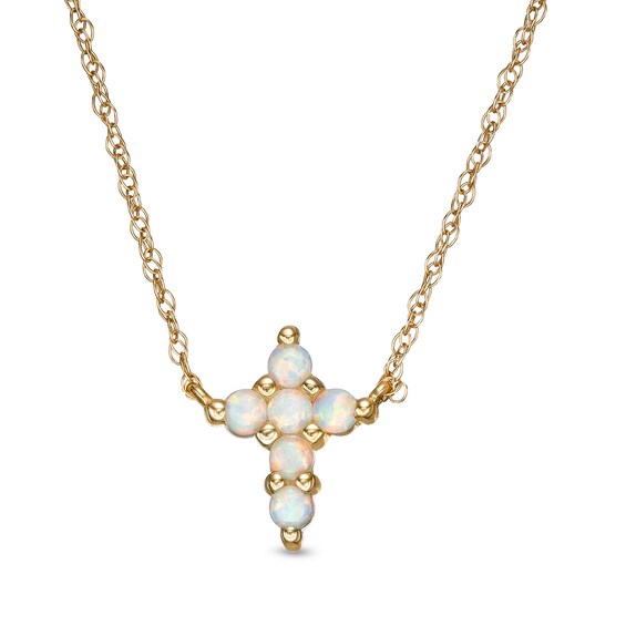 Opal Mini Cross Necklace in 10K Gold
