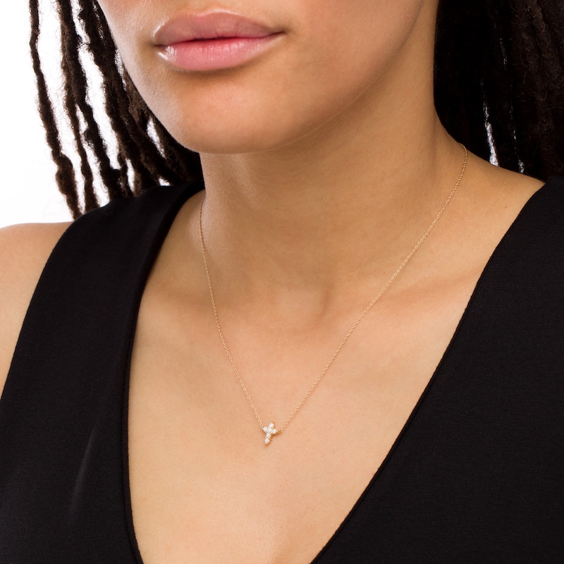Main Image 2 of Opal Mini Cross Necklace in 10K Gold