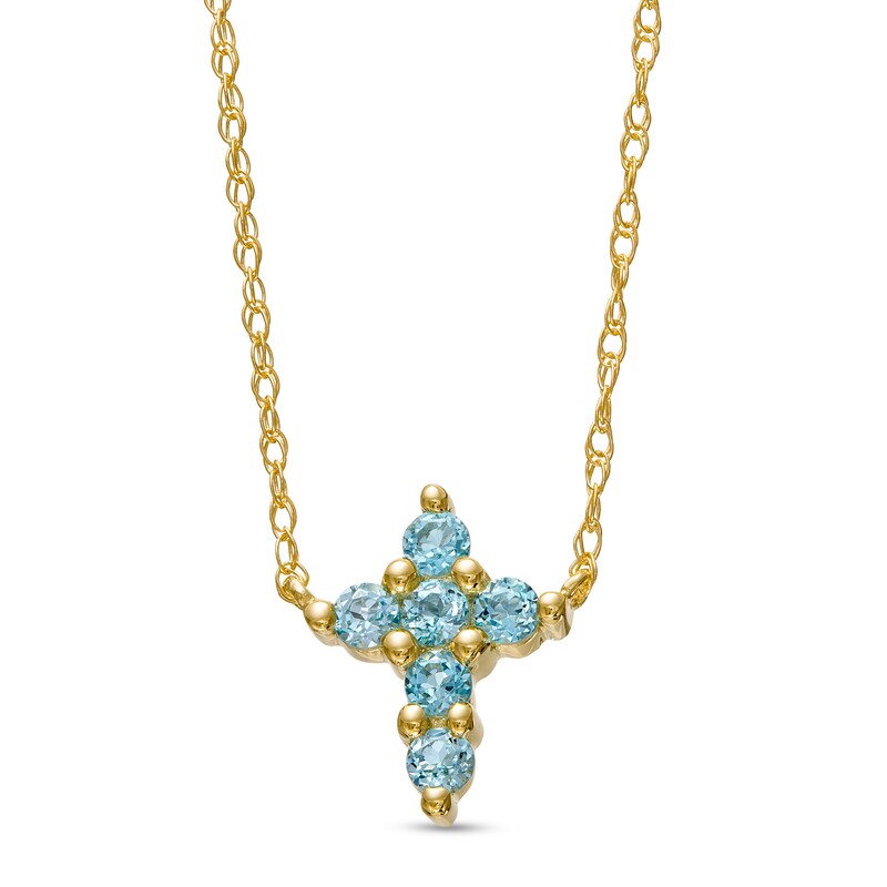 Main Image 1 of Swiss Blue Topaz Mini Cross Necklace in 10K Gold