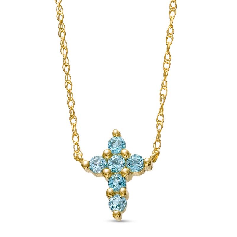 Swiss Blue Topaz Mini Cross Necklace in 10K Gold