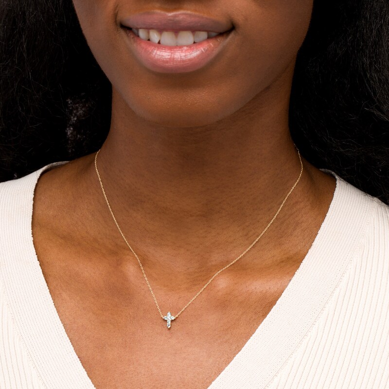 Main Image 2 of Swiss Blue Topaz Mini Cross Necklace in 10K Gold