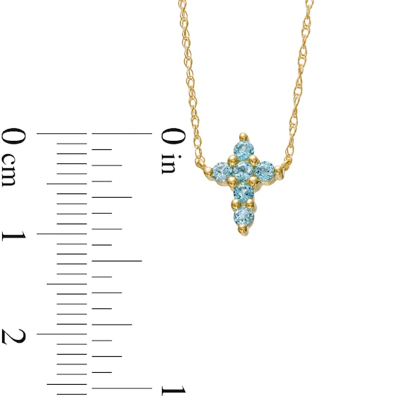 Swiss Blue Topaz Mini Cross Necklace in 10K Gold