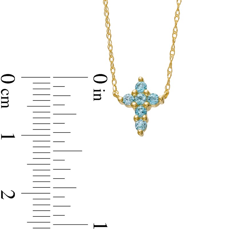 Swiss Blue Topaz Mini Cross Necklace in 10K Gold