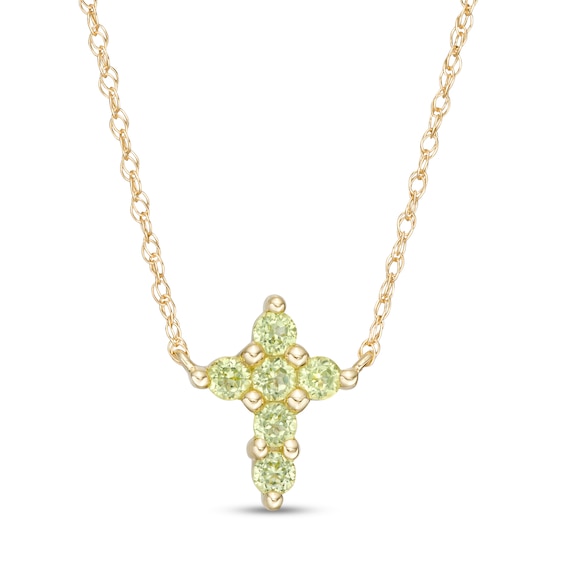 Peridot Mini Cross Necklace in 10K Gold