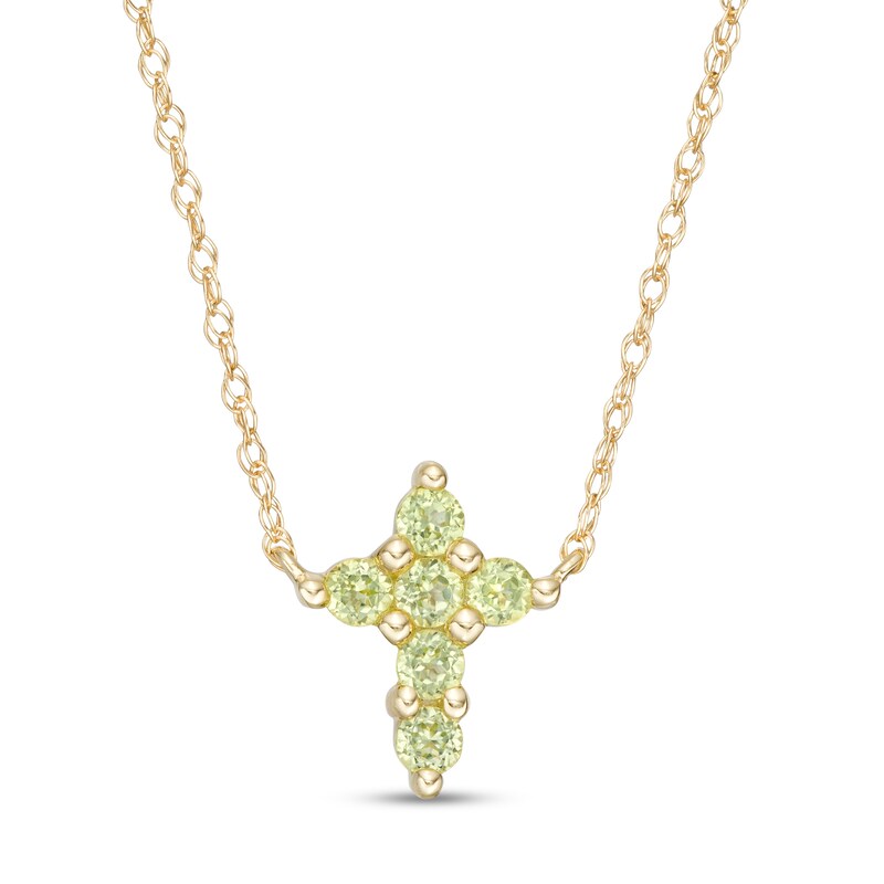Main Image 1 of Peridot Mini Cross Necklace in 10K Gold