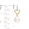 Thumbnail Image 1 of 7.0mm Cultured Freshwater Pearl and 1/15 CT. T.W. Diamond Heart Drop Earrings in 10K Gold and Sterling Silver