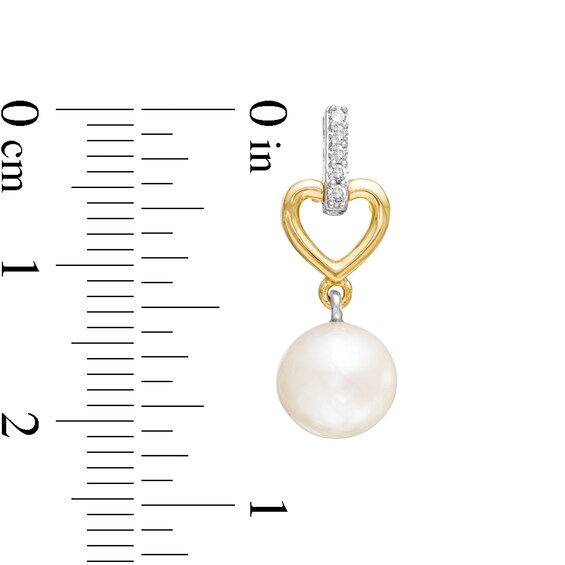 7.0mm Freshwater Cultured Pearl and 1/15 CT. T.w. Diamond Heart Drop Earrings in 10K Gold and Sterling Silver