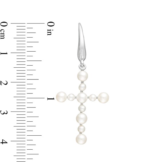 2.5-3.5mm Freshwater Cultured Pearl Cross Drop Earrings in 10K White Gold