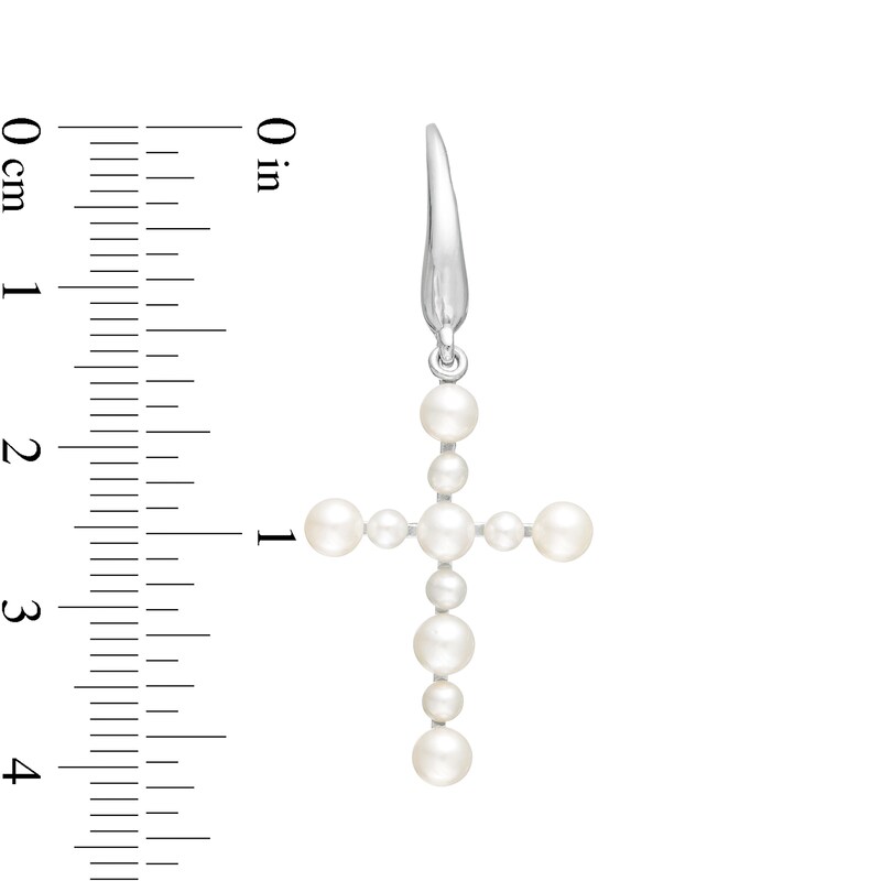Main Image 3 of 2.5-3.5mm Freshwater Cultured Pearl Cross Drop Earrings in 10K White Gold
