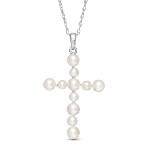 3.0-4.0mm Freshwater Cultured Pearl Cross Pendant in 10K White Gold