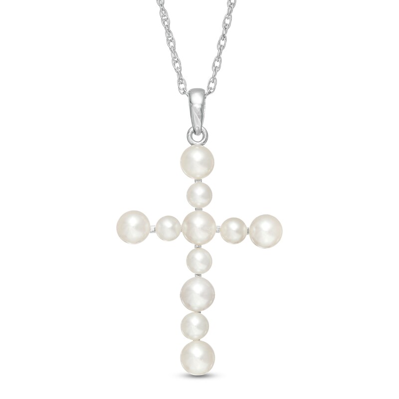 Main Image 1 of 3.0-4.0mm Freshwater Cultured Pearl Cross Pendant in 10K White Gold