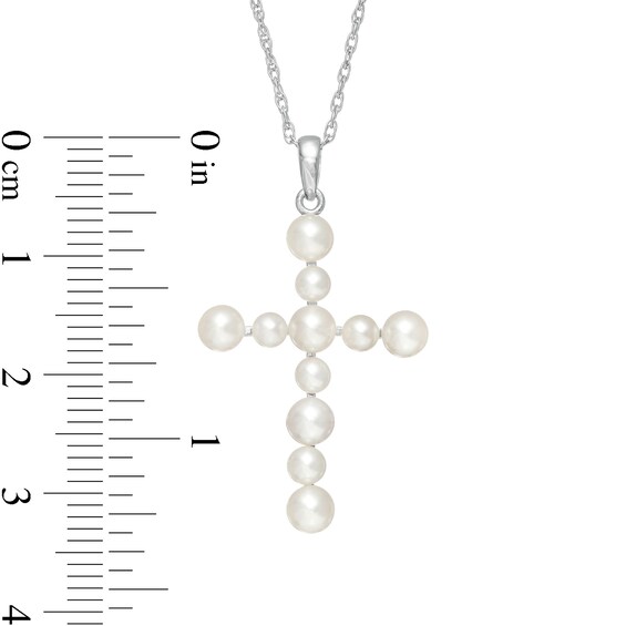3.0-4.0mm Freshwater Cultured Pearl Cross Pendant in 10K White Gold
