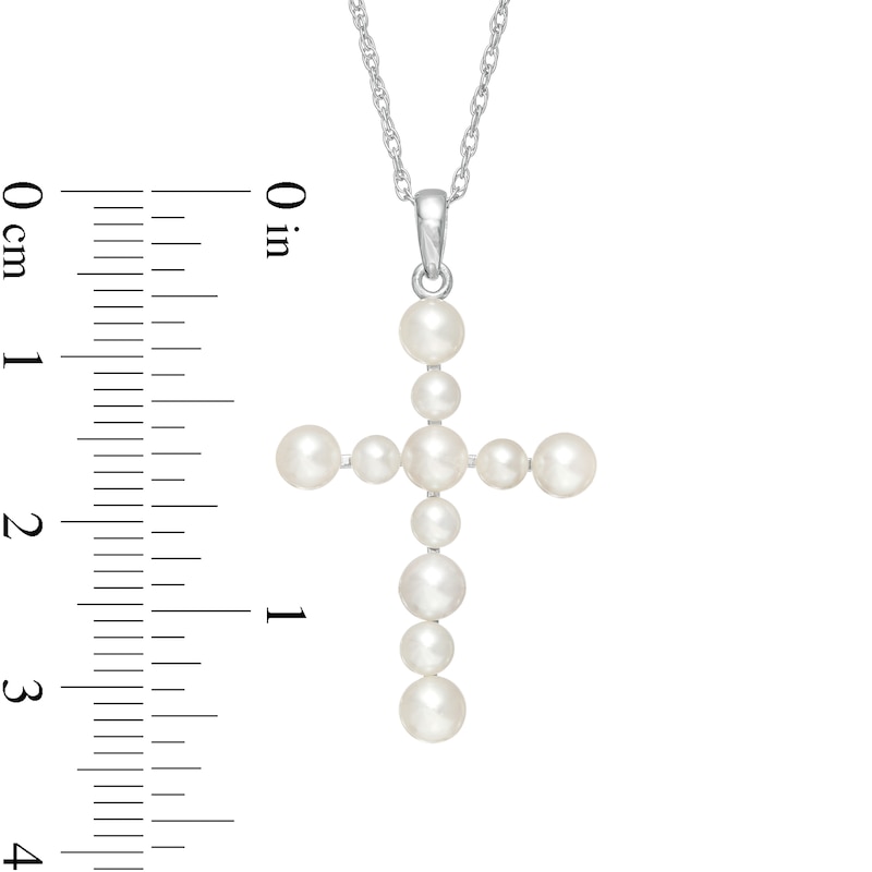 Main Image 3 of 3.0-4.0mm Freshwater Cultured Pearl Cross Pendant in 10K White Gold