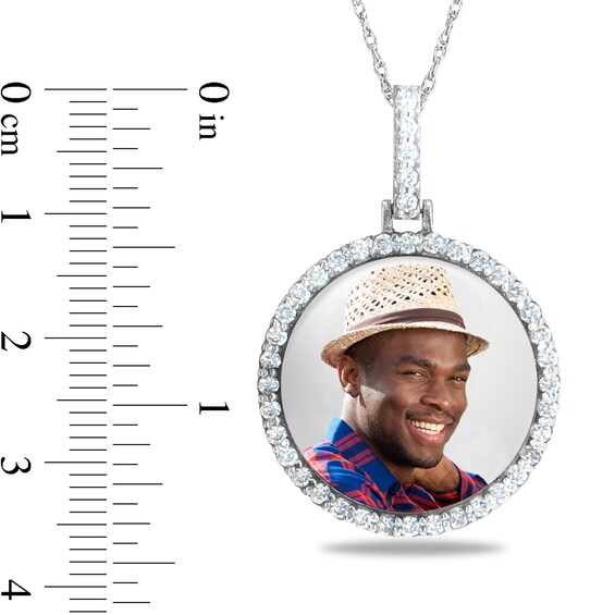7/8 CT. T.w. Diamond Frame Engravable Photo Circle Pendant in 10K White or Yellow Gold (1 Image and 3 Lines)