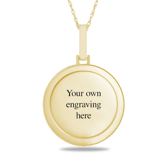 7/8 CT. T.w. Diamond Frame Engravable Photo Circle Pendant in 10K White or Yellow Gold (1 Image and 3 Lines)