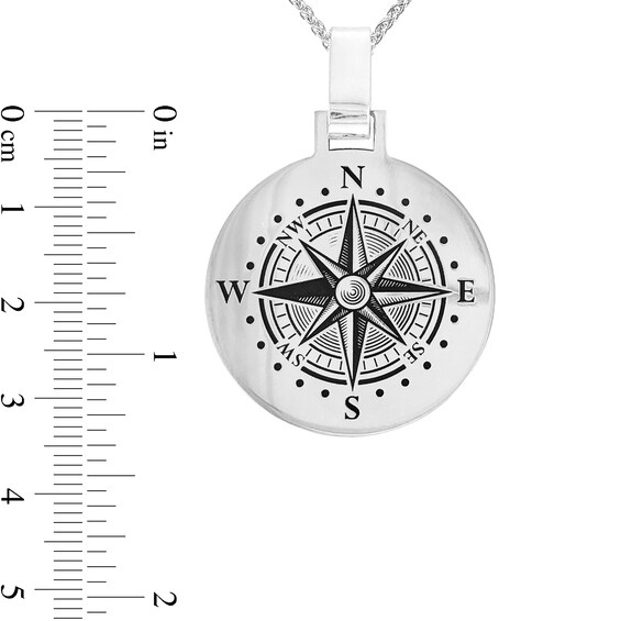 Men's Engravable Compass Disc Pendant in 10K White or Yellow Gold (1-4 Lines)