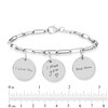 Engravable Your Own Handwriting Disc Charm and Paper Clip Link Chain Bracelet in Sterling Silver (3 Charms) - 7.5"