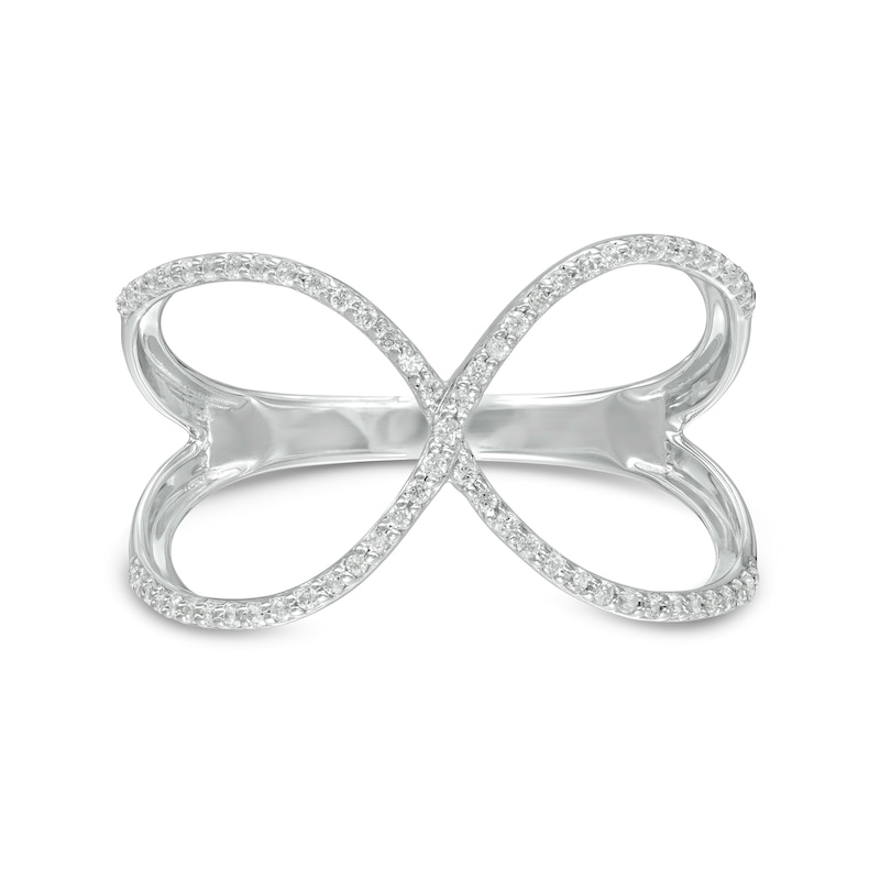 Main Image 4 of 1/5 CT. T.W. Diamond Crossover Split Shank Ring in 10K White Gold