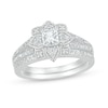 Thumbnail Image 1 of 3/4 CT. T.W. Princess-Cut Diamond Flower Frame Vintage-Style Bridal Set in 10K White Gold