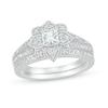 Thumbnail Image 0 of 3/4 CT. T.W. Princess-Cut Diamond Flower Frame Vintage-Style Bridal Set in 10K White Gold