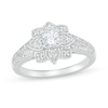 Thumbnail Image 4 of 3/4 CT. T.W. Princess-Cut Diamond Flower Frame Vintage-Style Bridal Set in 10K White Gold
