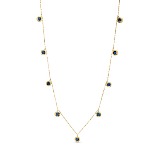 3.0mm Blue Sapphire Bezel-Set Nine Stone Station Necklace in 10K Gold