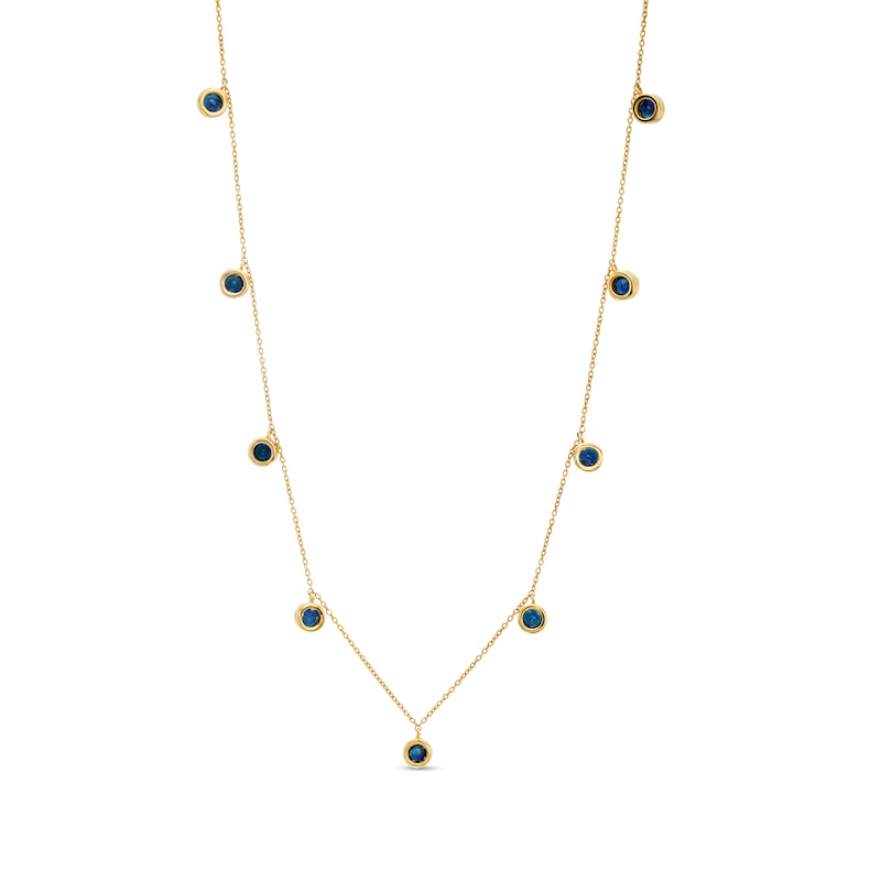 Main Image 1 of 3.0mm Blue Sapphire Bezel-Set Nine Stone Station Necklace in 10K Gold