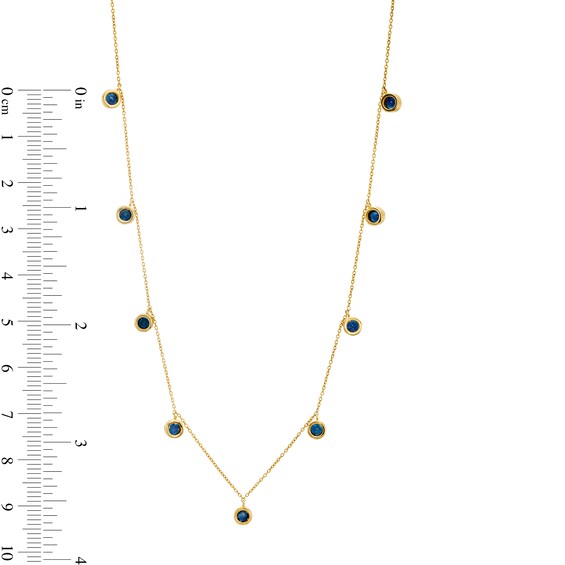 3.0mm Blue Sapphire Bezel-Set Nine Stone Station Necklace in 10K Gold