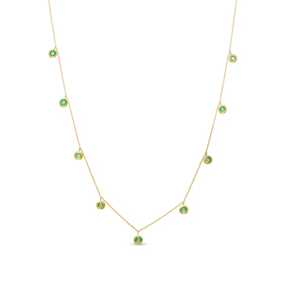 3.0mm Emerald Bezel-Set Nine Stone Station Necklace in 10K Gold