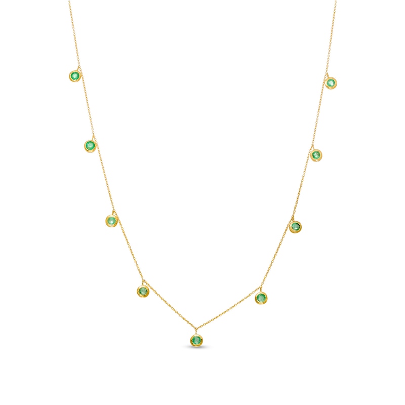 Main Image 1 of 3.0mm Emerald Bezel-Set Nine Stone Station Necklace in 10K Gold