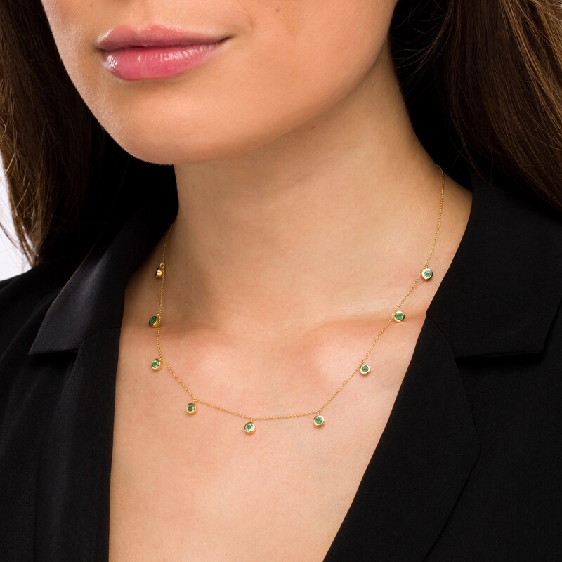Main Image 2 of 3.0mm Emerald Bezel-Set Nine Stone Station Necklace in 10K Gold