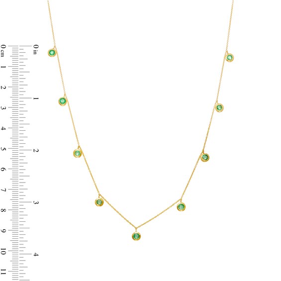 3.0mm Emerald Bezel-Set Nine Stone Station Necklace in 10K Gold
