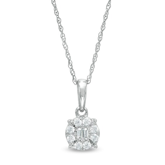 1/6 CT. T.w. Baguette and Round Diamond Frame Pendant in 10K White Gold