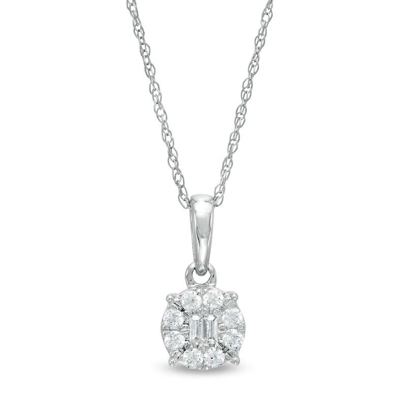 Main Image 1 of 1/6 CT. T.W. Baguette and Round Diamond Frame Pendant in 10K White Gold