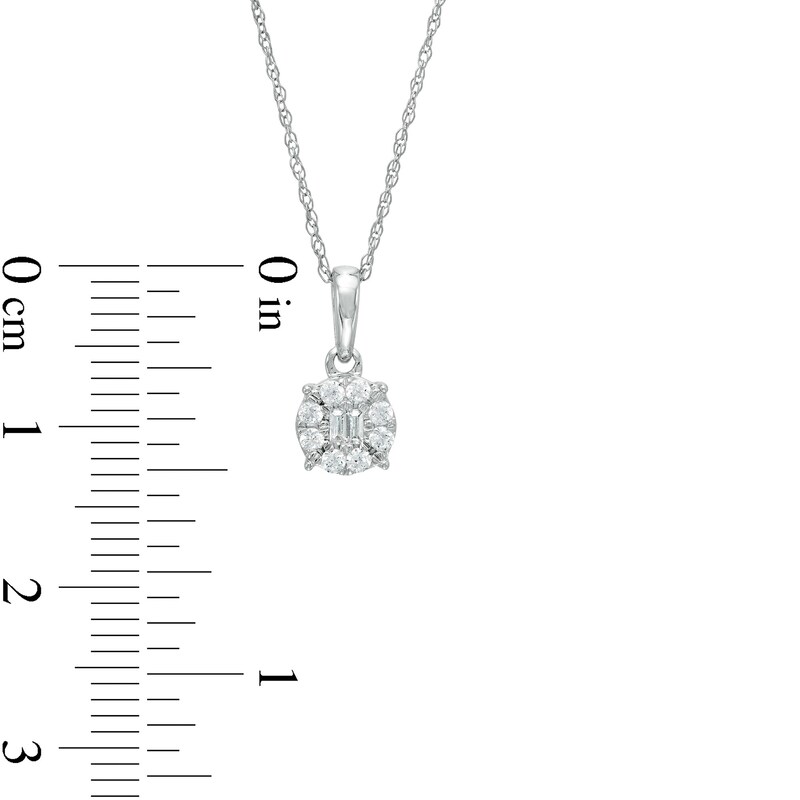 Main Image 3 of 1/6 CT. T.W. Baguette and Round Diamond Frame Pendant in 10K White Gold