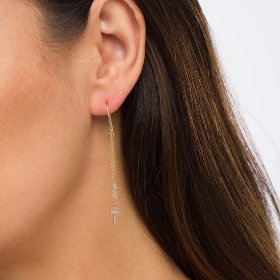 1/5 CT. T.w. Diamond Cross Drop Earrings in 10K Gold
