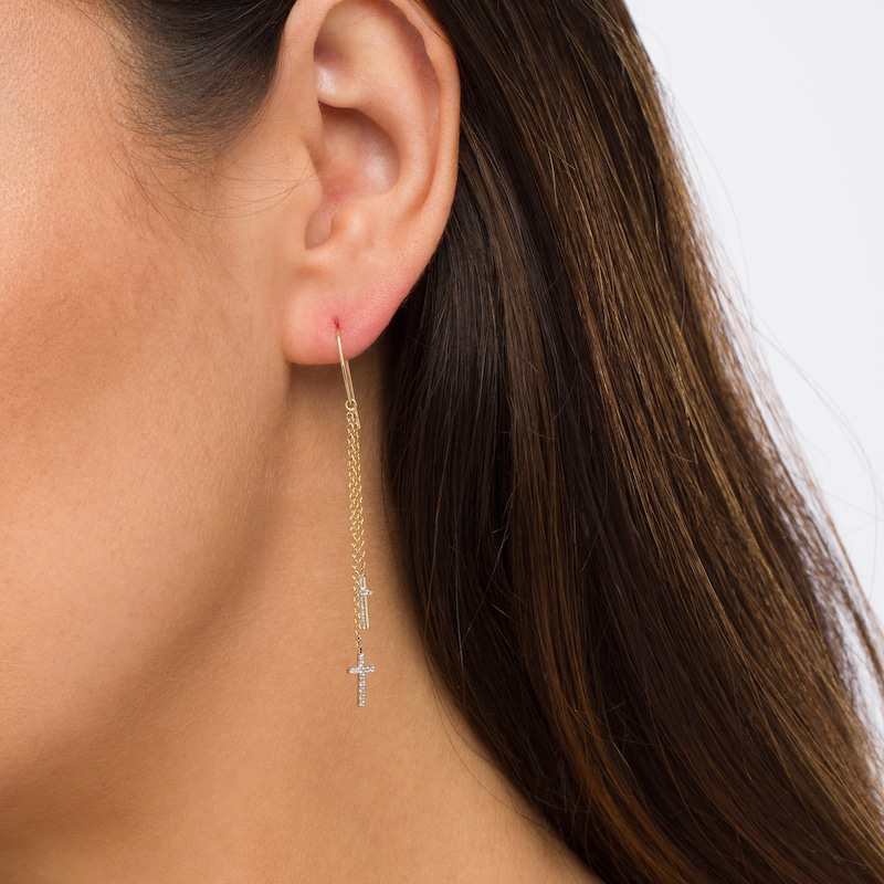 Main Image 2 of 1/5 CT. T.W. Diamond Cross Drop Earrings in 10K Gold