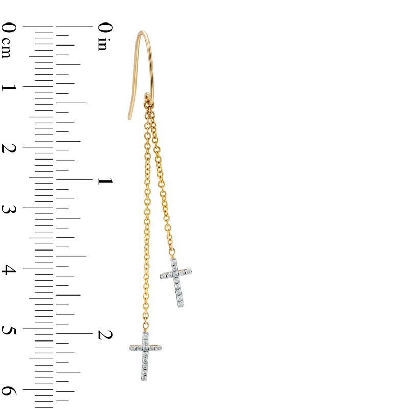 Main Image 3 of 1/5 CT. T.W. Diamond Cross Drop Earrings in 10K Gold