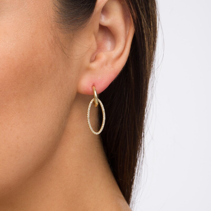 Main Image 2 of 1/3 CT. T.W. Diamond Oval Drop Earrings in 10K Gold