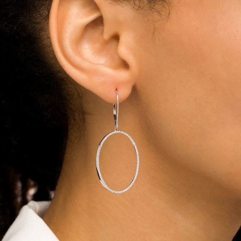 Main Image 2 of 1/2 CT. T.W. Diamond Oval Drop Earrings in 10K White Gold