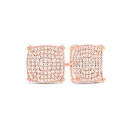 1/2 CT. T.W. Multi-Diamond Cushion-Shaped Triple Frame Stud Earrings in 10K Rose Gold
