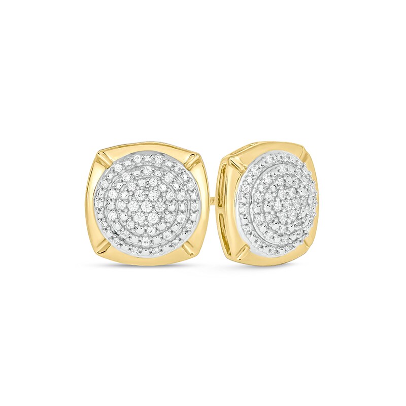 Men's 1/4 CT. T.W. Multi-Diamond Beaded Cushion-Shaped Clover Frame Stud Earrings in 10K Gold