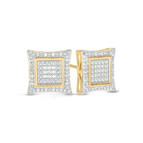 1/5 CT. T.w. Multi-Diamond Square Concave Frame Stud Earrings in Sterling Silver with 14K Gold Plate