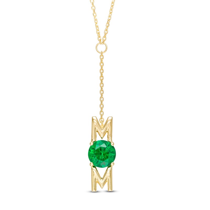 Main Image 1 of 7.0mm Lab-Created Emerald "MOM" "Y" Necklace in Sterling Silver with 14K Gold Plate - 18.5
