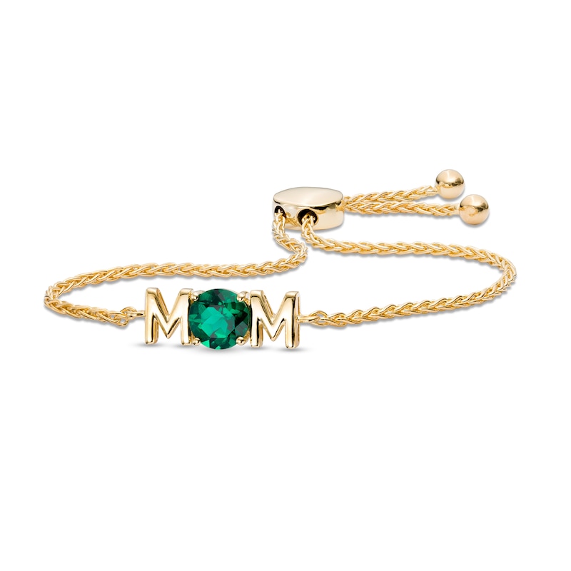 Main Image 1 of 7.0mm Lab-Created Emerald "MOM" Bolo Bracelet in Sterling Silver with 14K Gold Plate - 9.4"